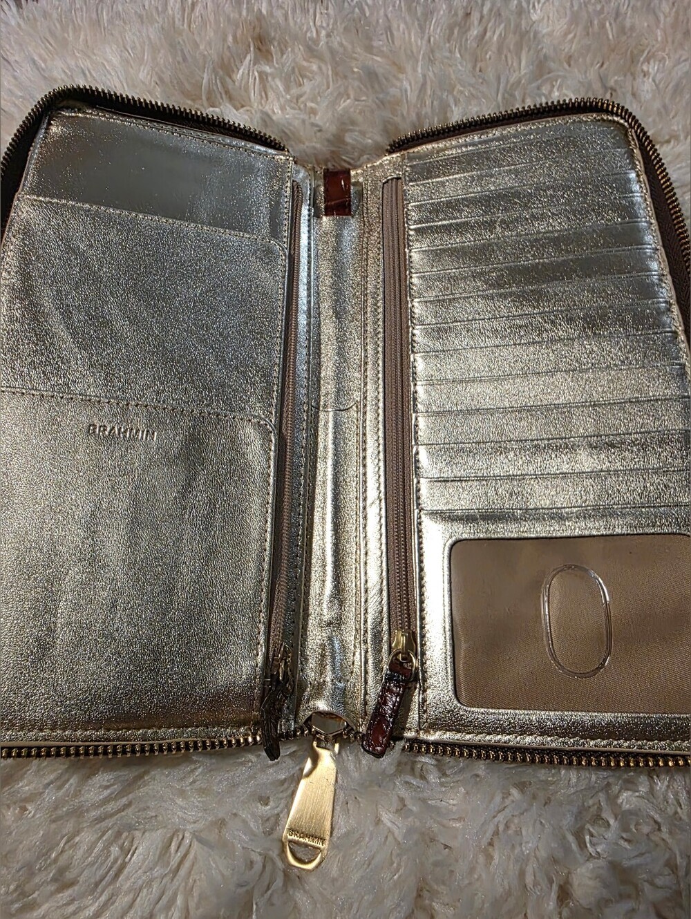 BRAHMIN Skyler Crocodile-Embossed Zip Wallet Wristlet - Pecan Melbourne - Picture 4 of 7